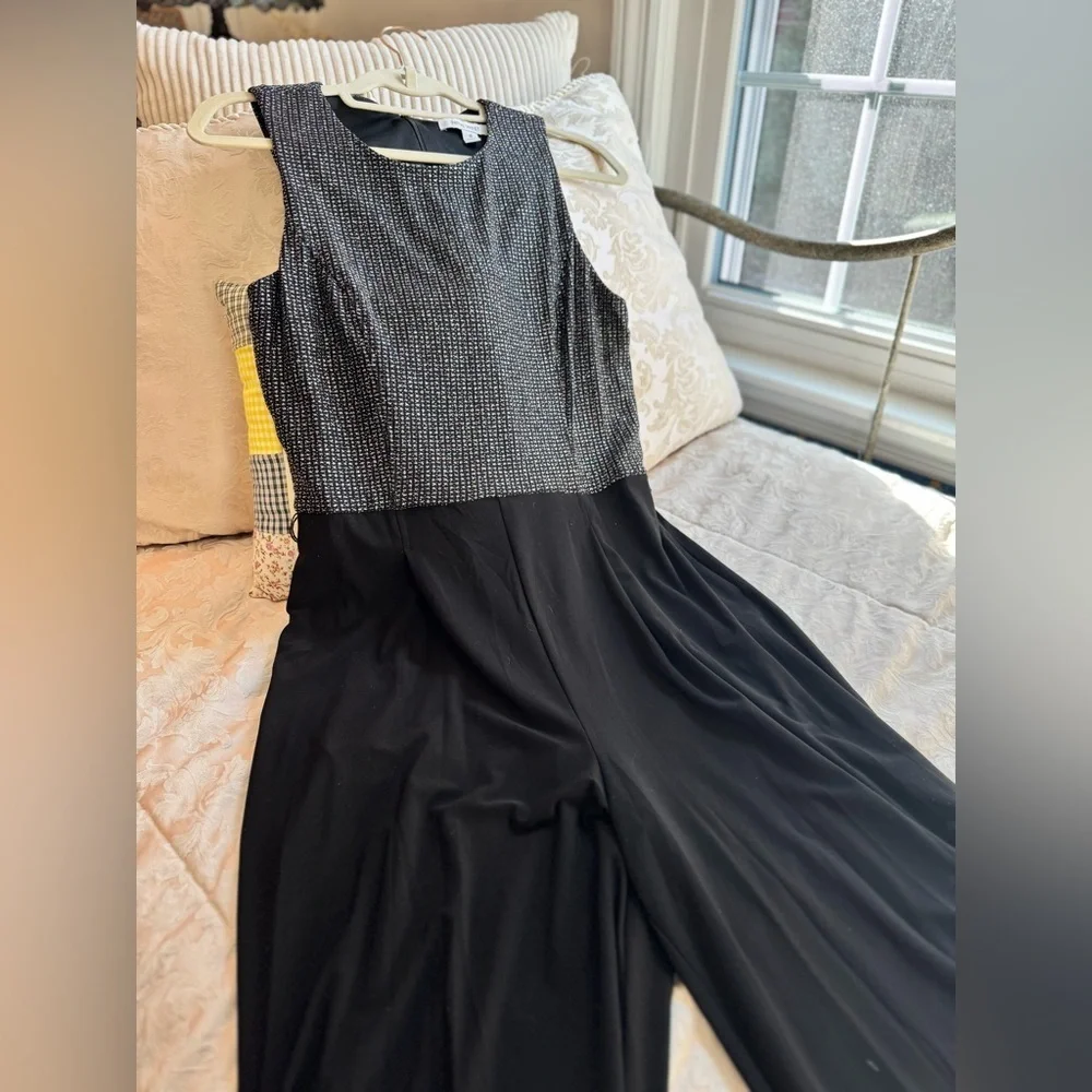 323. Nine West Glittery Black Jumpsuit 10 - Picture 1 of 9